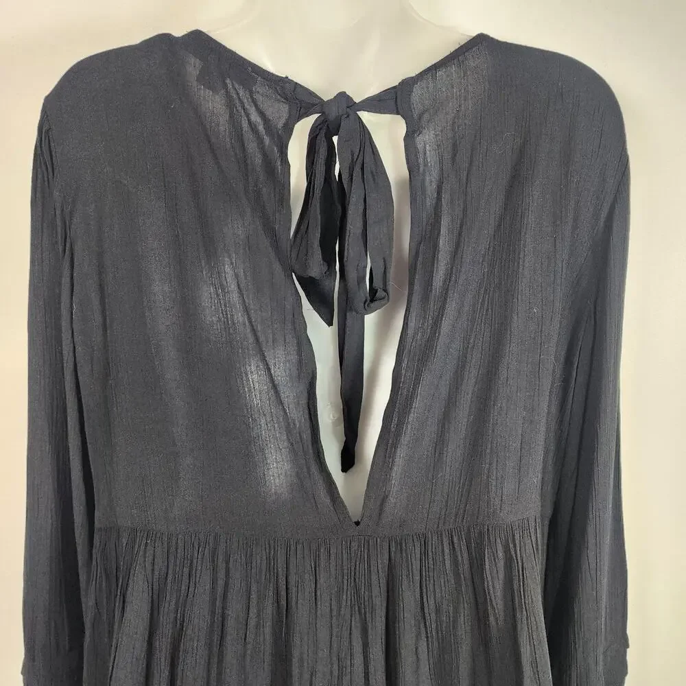 American Eagle Womens Embroidered Peasant Top Peplum Open Back Tie Black Sz XS - Picture 6 of 13